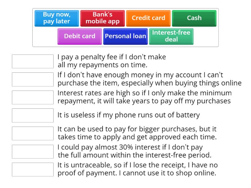 Different ways to pay disadvantages Match up