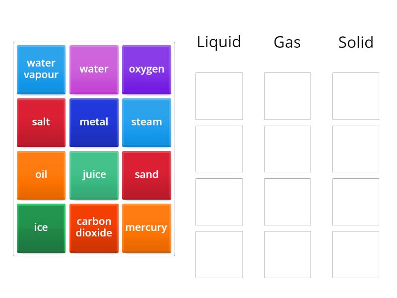 Science unit 2 - liquid, gas or solid - Group sort