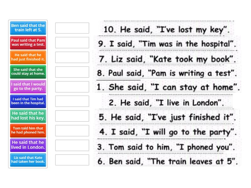 Reported speech 2 - Match up