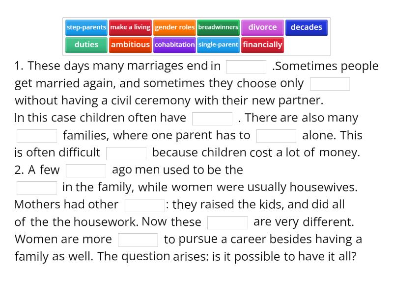 Family and relations words - Complete the sentence