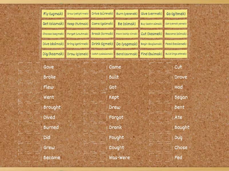İngilizce Fiillerin 2.halleri - Eşleştir