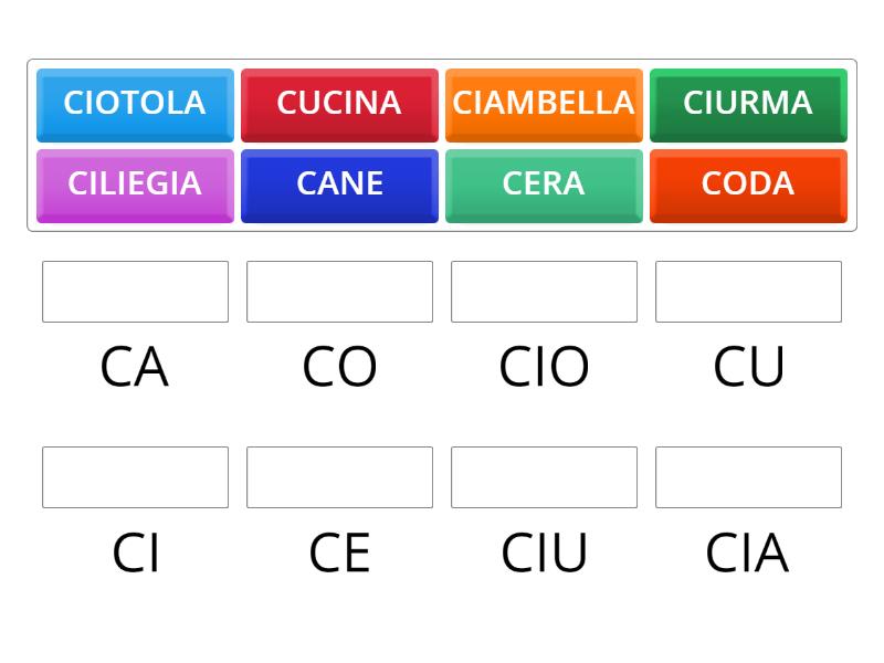 Leggi E Collega Le Parole Alle Sillabe Ca Co Cu E Cia Cio Ciu Ci Ce