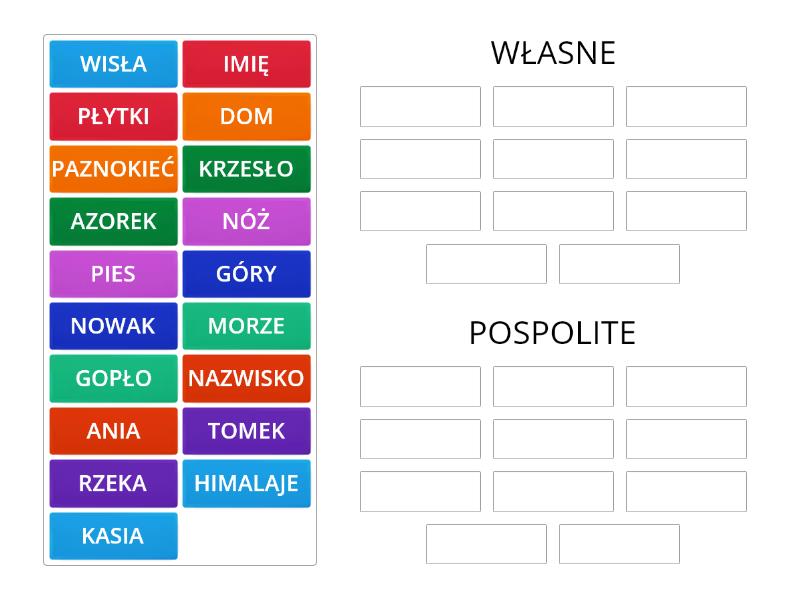 Rzeczowniki: Własne Czy Pospolite? - Posortuj