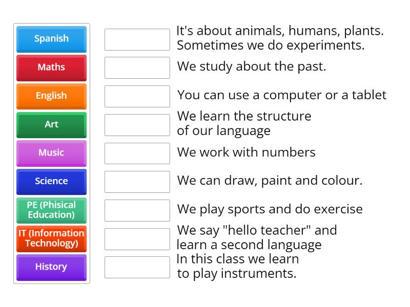 Describing school subjects - Match up