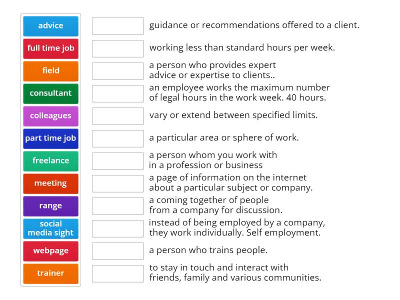 working place: business vocabulary - Une las parejas
