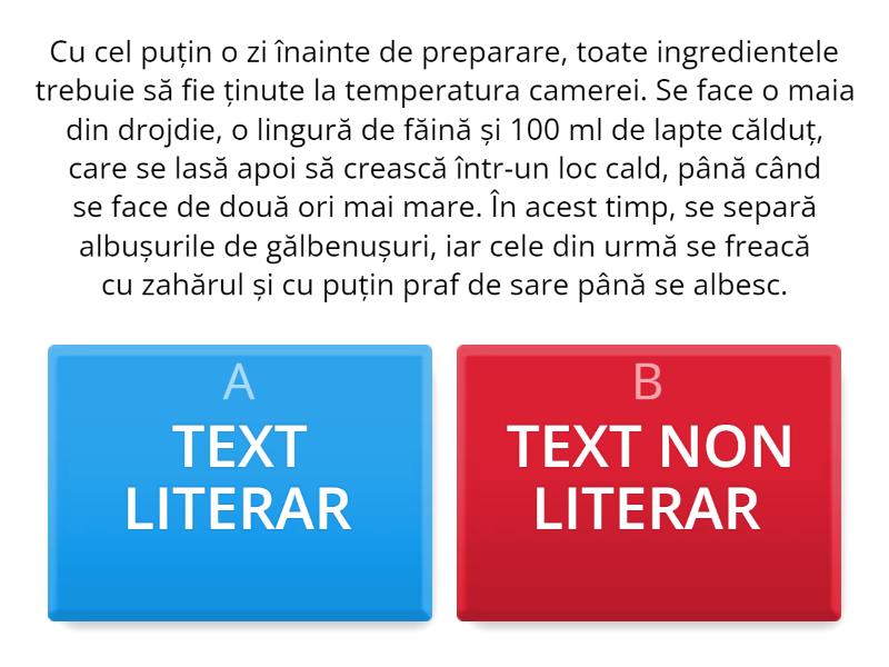 text literar si nonliterar wordwall