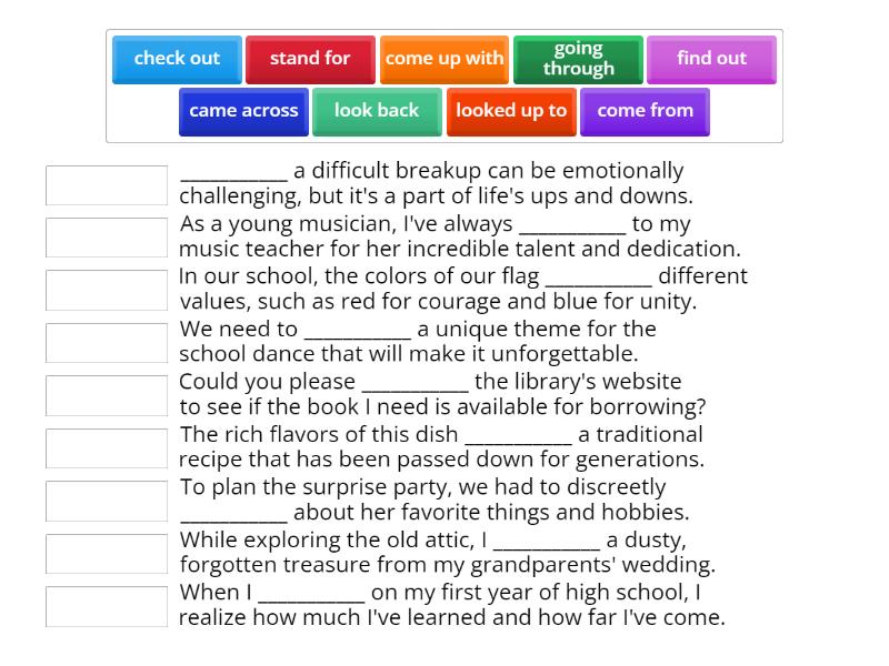 B2 FORMULA - UNIT 1 - PHRASAL VERBS - Match up