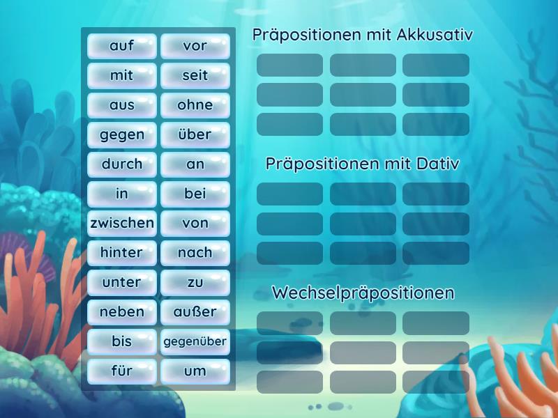 Präpositionen mit Akkusativ, Dativ und Wechselpräpositionen - Group sort