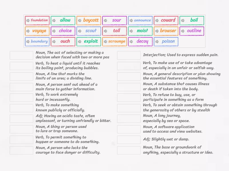 Grade 5, My View U2S2 spelling words Match up
