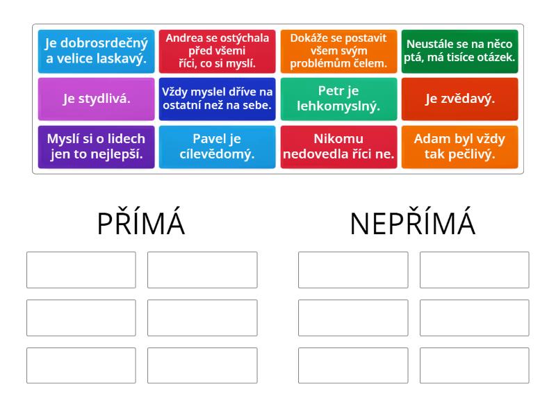 CHARAKTERISTIKA přímá X nepřímá - Group sort