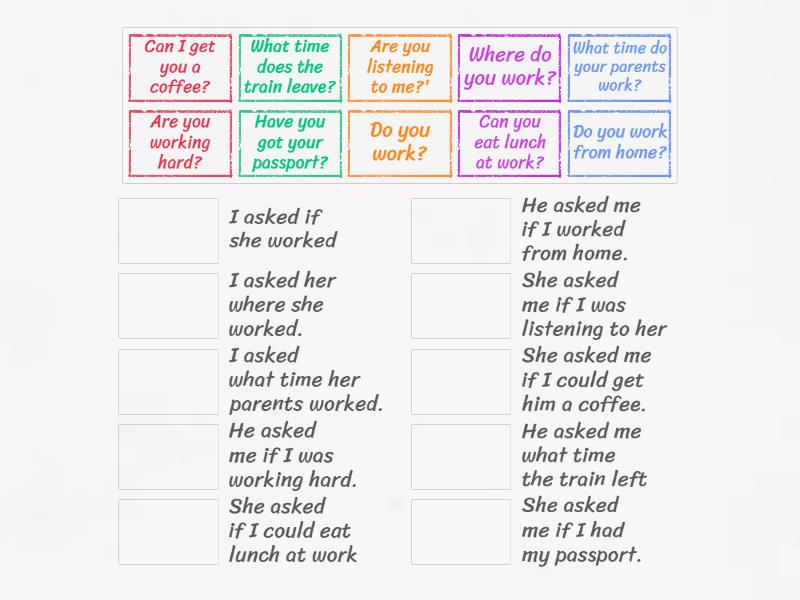 Reported Speech - Questions - Match up