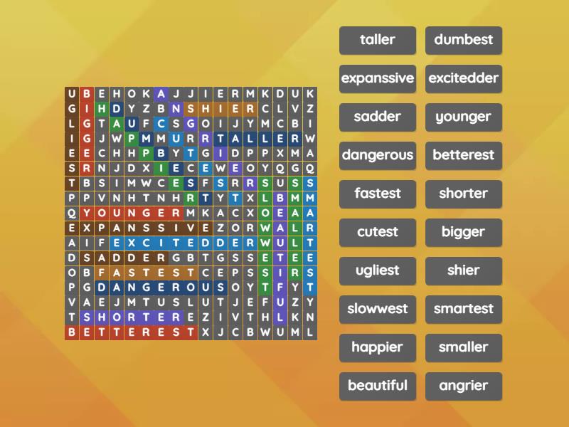 Comparative and Superlative adjective word search - Wordsearch