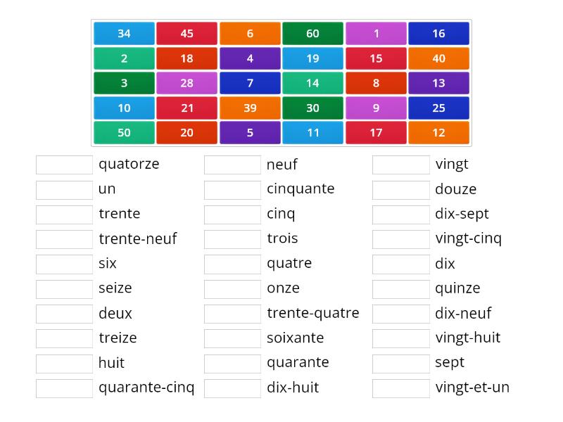 French numbers 1-60 - Match up