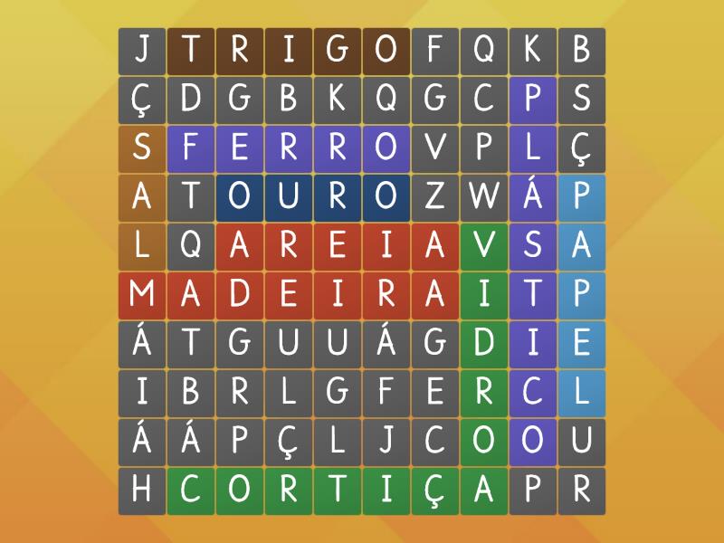 A origem dos materiais- procura as 10 palavras - Wordsearch