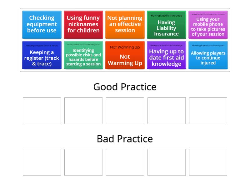 Good vs Bad Practice for a Coach - Group sort