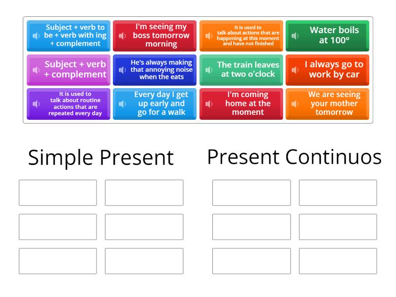 Present Simple and Present Continuous - Group sort