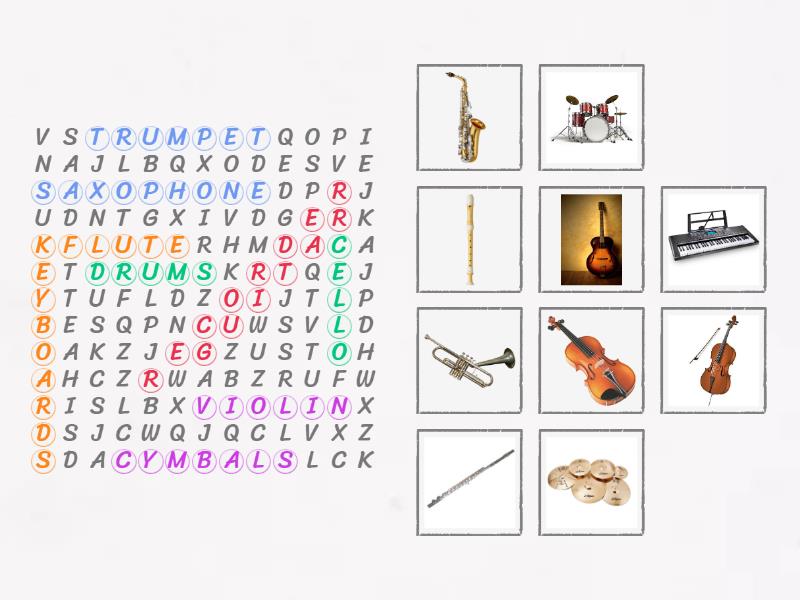 What's fun about music? Instruments - Sopa de letras