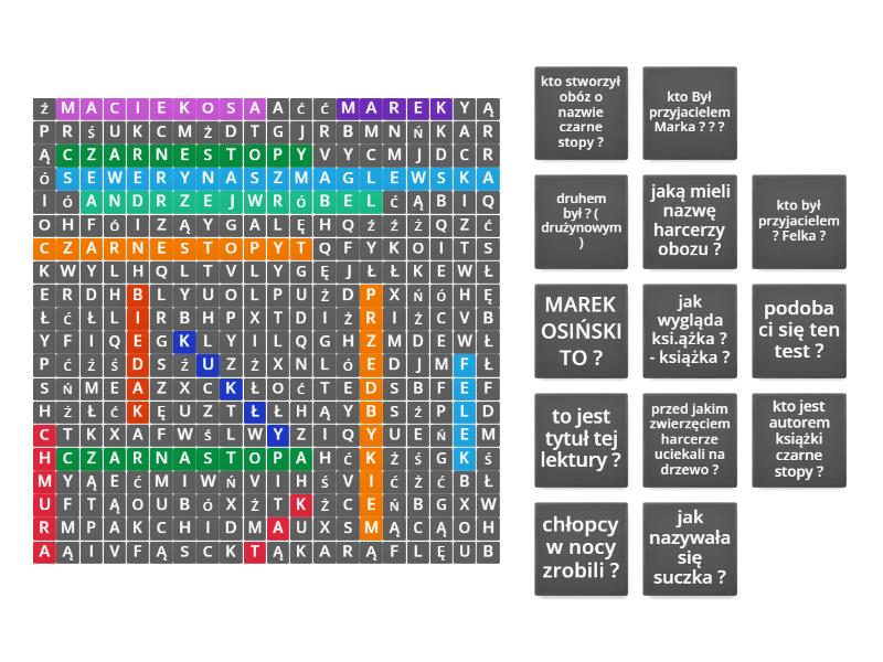 Test Ze Znajomości Lektury Czarne Stopy lektura ,, Czarne Stopy ". - Wordsearch
