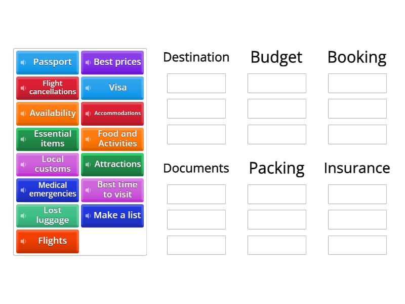 Vocabulary (B1) Plan Your Trip - Group Sort