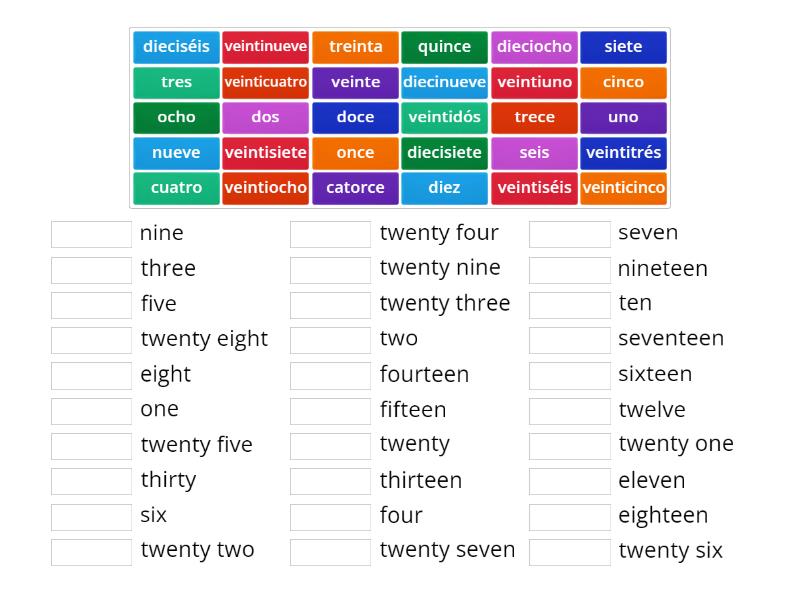 Spanish Numbers - Une las parejas