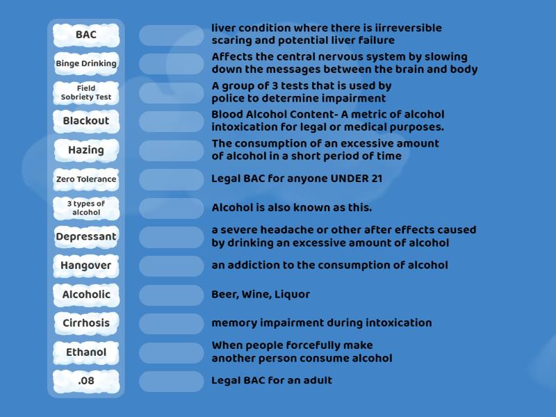 Alcohol Terms Match up