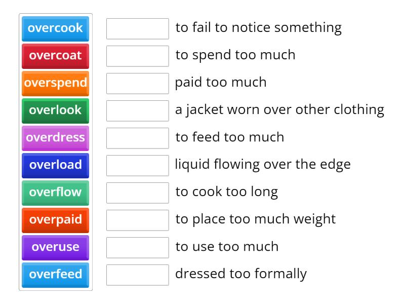 Over- Prefix - Match up