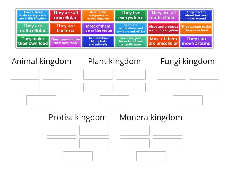 The five kingdoms of living things - Group sort