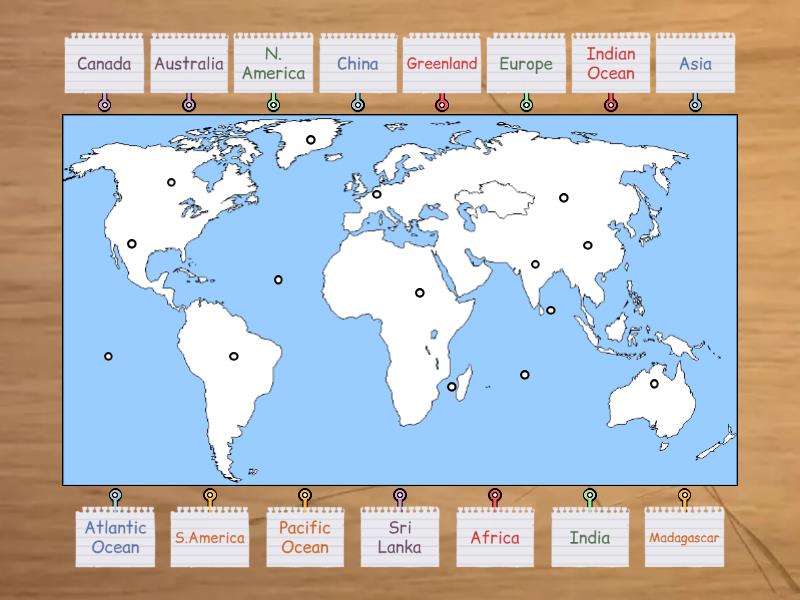 World map - Labelled diagram