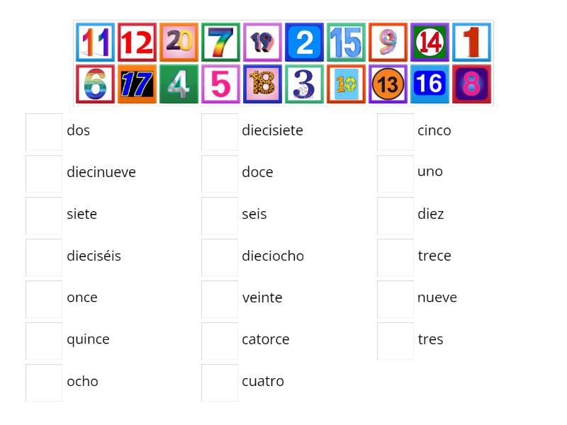 Los numeros 1-20 - Match up