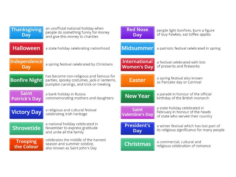 Popular Festivals - Match up