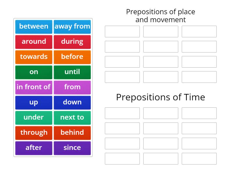 P3 Unit 6 Prepositions of Time and Movement - Ordenar por grupo