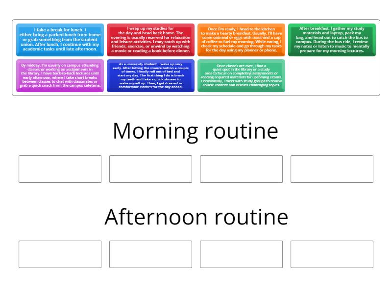 Daily routine of an univerity student A1 - Group sort