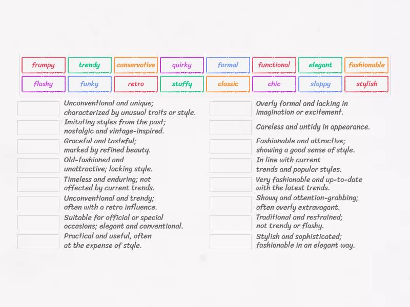 Adjectives to describe style - Match up
