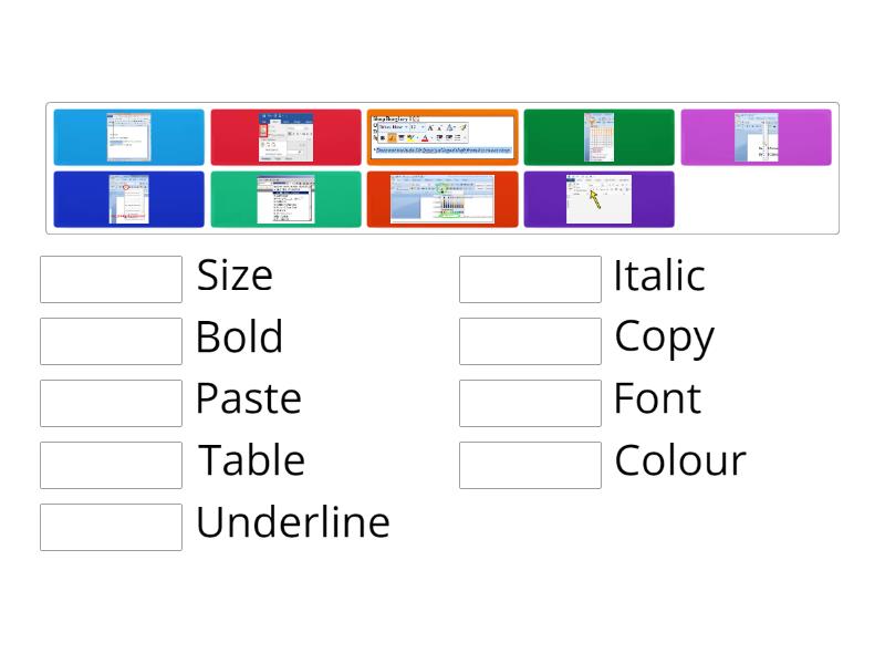 Microsoft Word. the words with the pictures - Match up