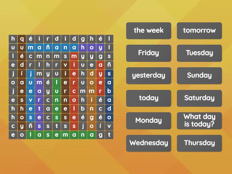 Days of the Week (Dias de la Semana) - Sopa de letras
