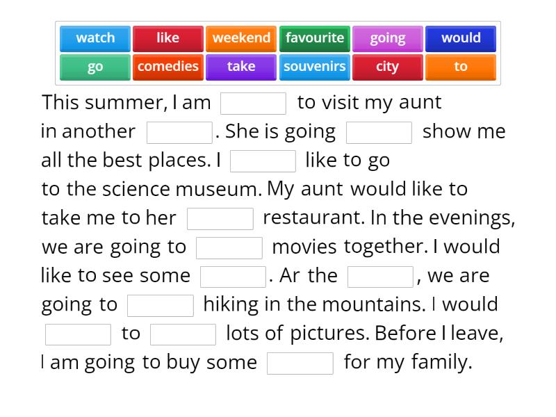 Speakout A1 Unit 10 going to and would like to - Complete the sentence