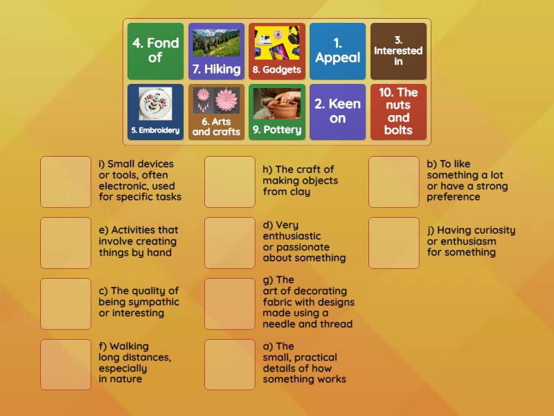 Matching the words and their meanings. Match up