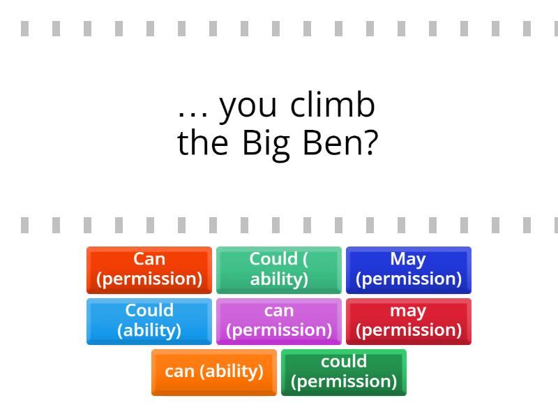 exercise modals - ability and permission - Find the match