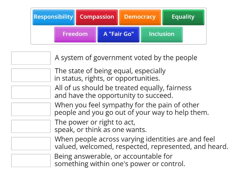 Australia's Values - Match up