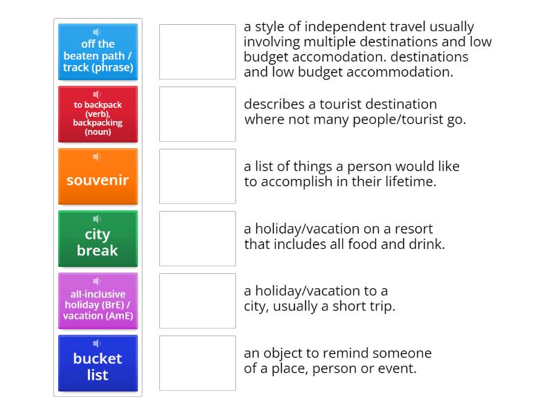 Travel vocabulary - Match up