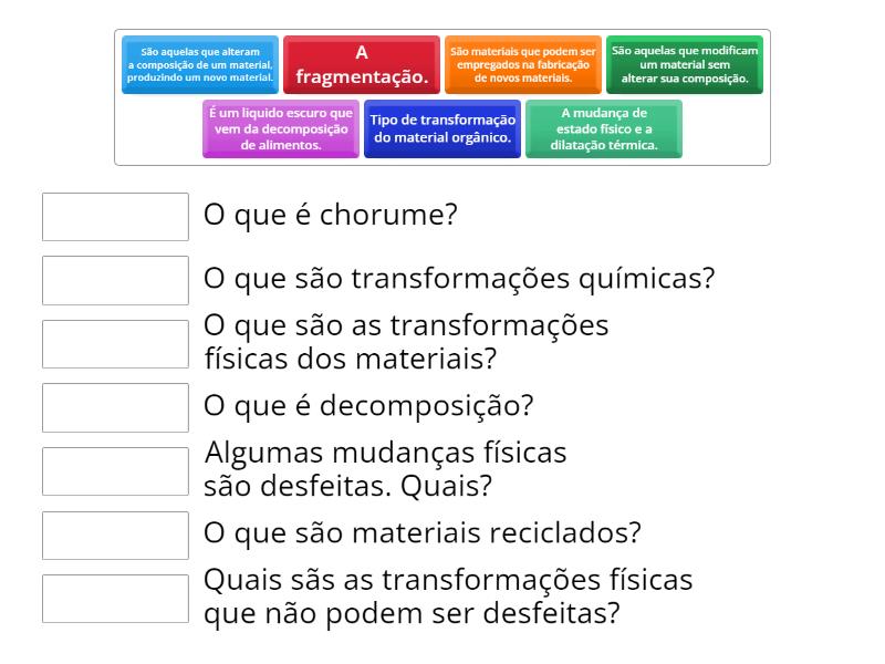 TRANSFORMAÇÕES DOS MATERIAIS - Match up