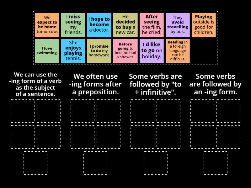Verb patterns (to or -ing) - Group sort