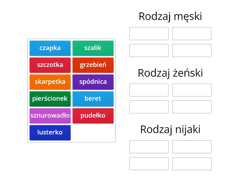 Rodzaje Rzeczownika - Posortuj