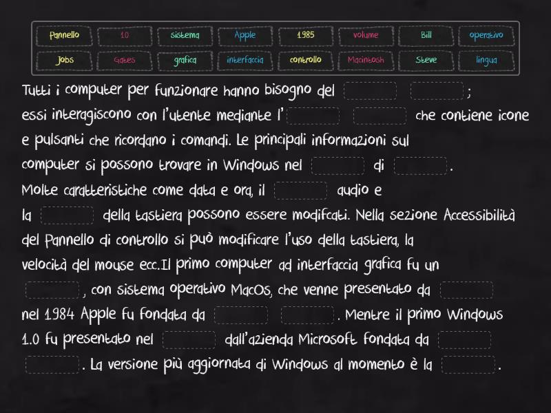 L’uso del computer - Missing word