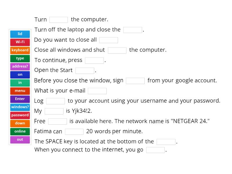 Computer Basics Vocabulary Missing word