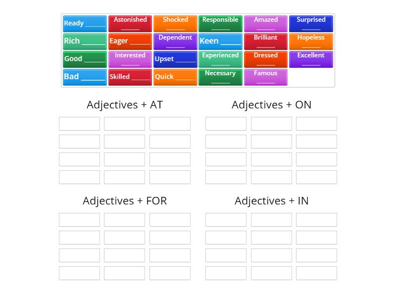 Adjectives with Prepositions part 1 - Group sort