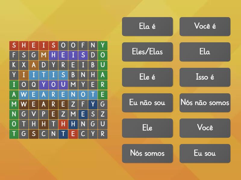 hunting words : pronomes pessoais e verbo to be)) - Wordsearch