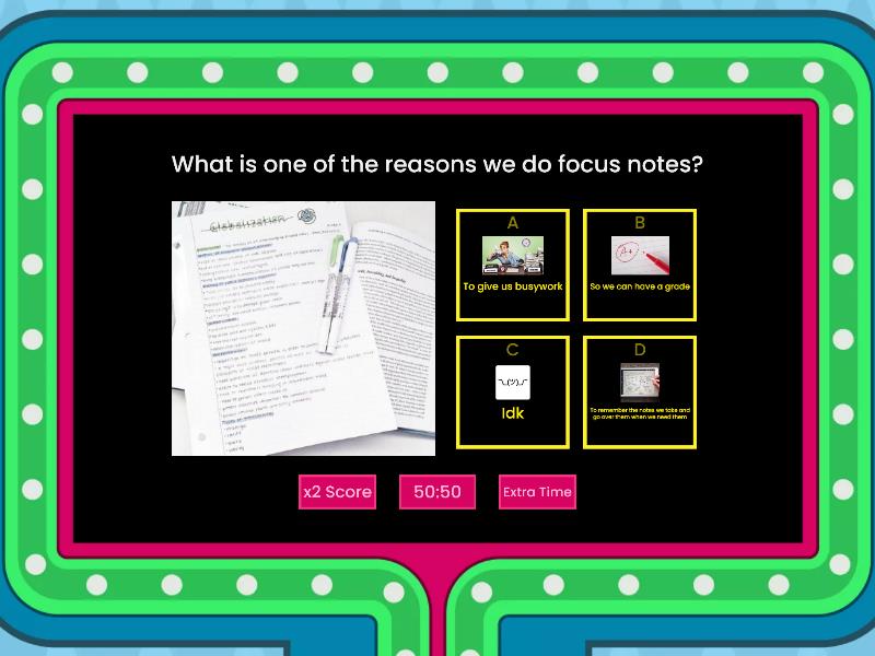 AVID Note Taking/Focus Notes - Gameshow quiz