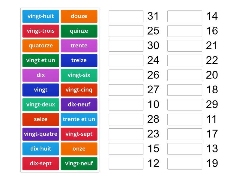 Les chiffres de 10 à 31 - Match up