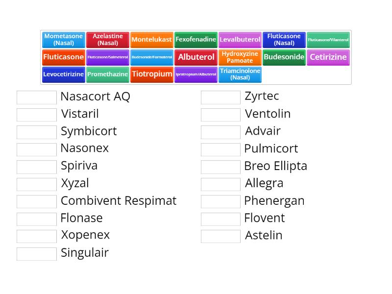 Match the generic and brand names Match up